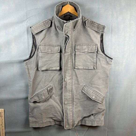 H&M Cargo Vest Jacket Women's Size US 44 Sleeveless Pockets Full Zip Button - Picture 1 of 7